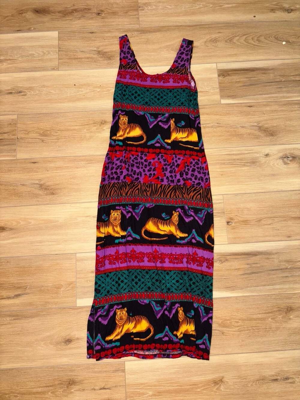 Vintage Center Aisle Tiger Print Rayon Maxi Dress Size S